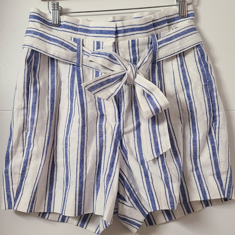 Boden St. Ives Paper Bag Blue & White Striped Linen Shorts - Picture 4 of 6